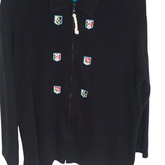 Nautical Moving Bleu Sweater Women Large Navy Blue Full Zip Embroidered Cardigan - Picture 14 of 16